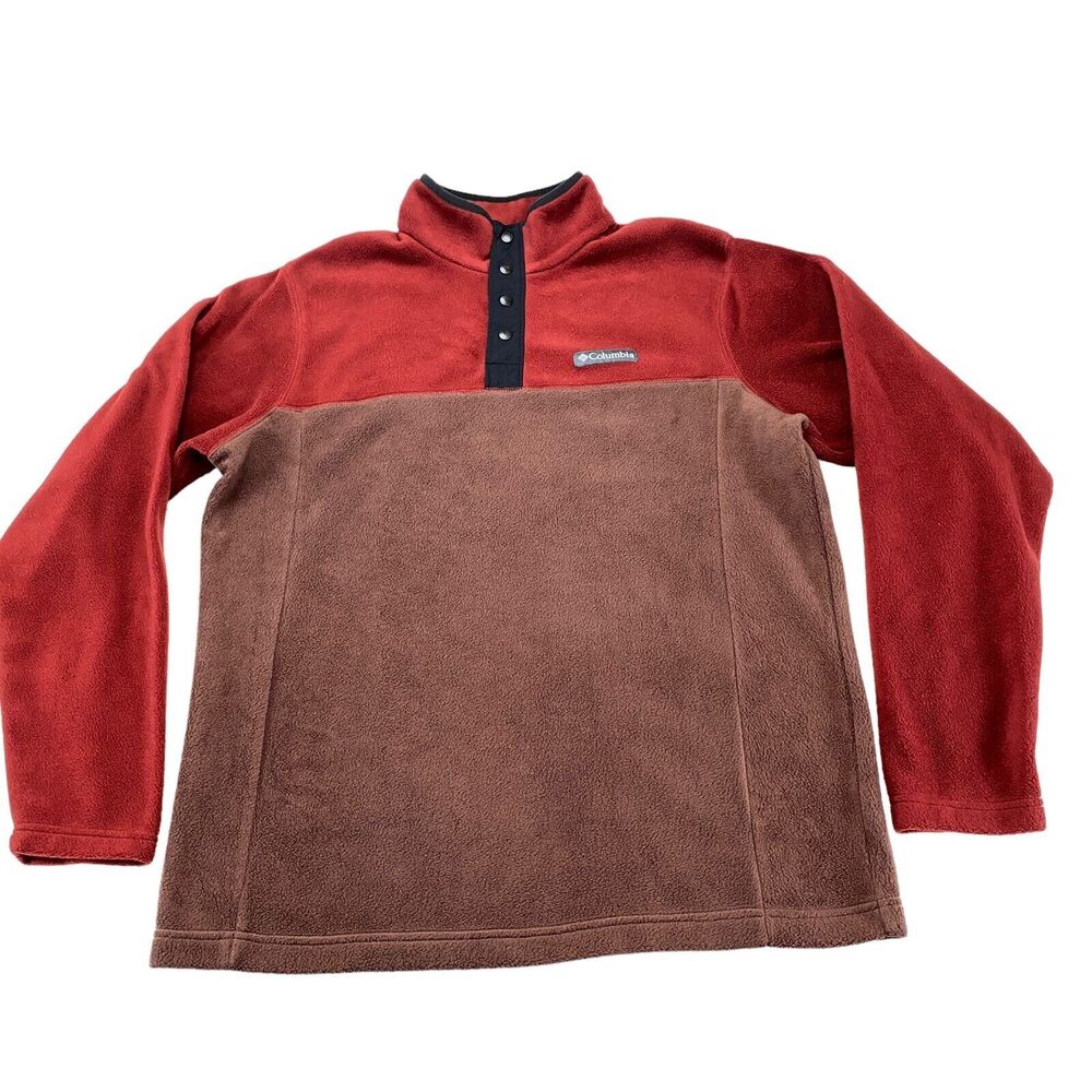 Columbia Pullover Red Brown Fleece Long Sleeve 1/4 Snap Medium